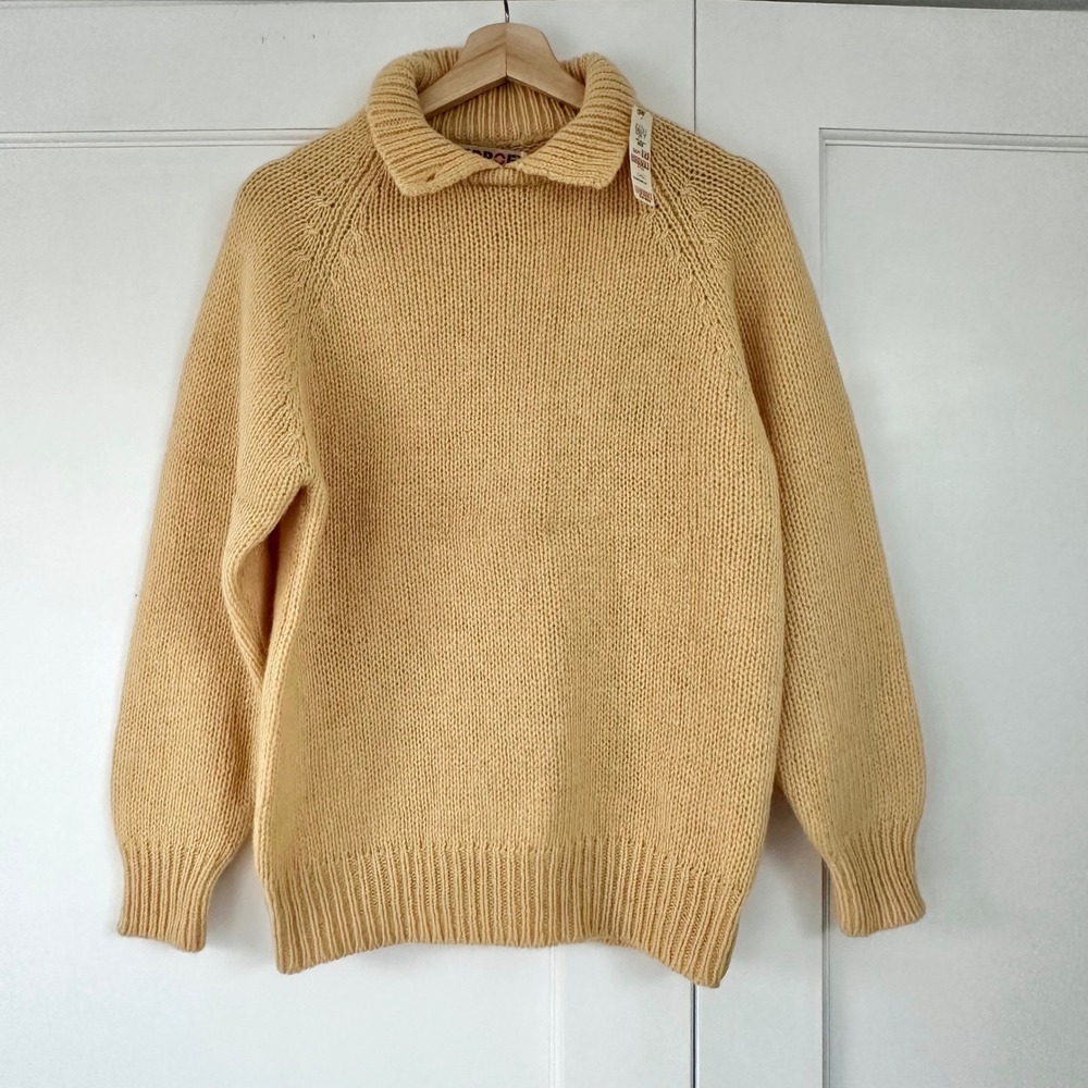Vintate‎ AVERROE Womens Yellow 100 Wool Collared Knit Sweater Size M